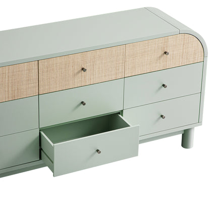 Maude 9 Drawer Chest, Muted Pistachio Ash with Raffia