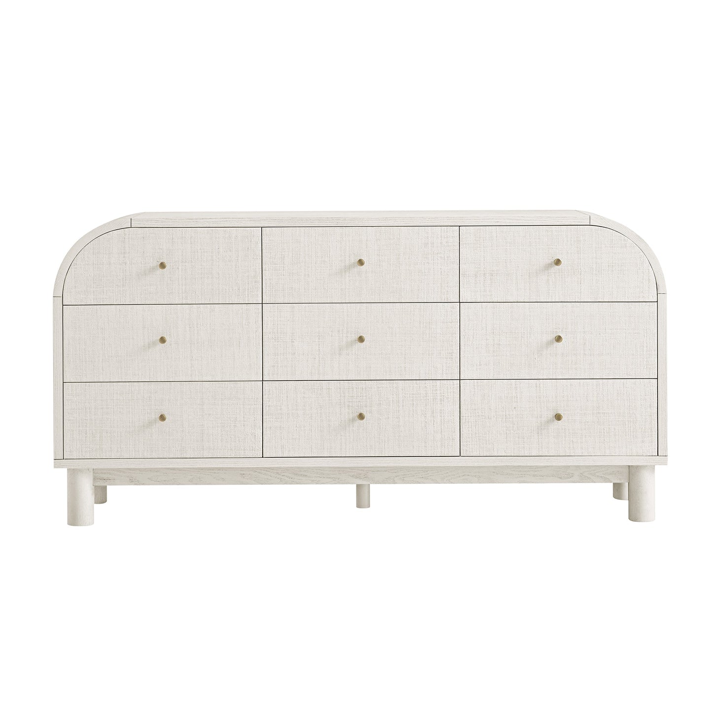 Maude 9 Drawer Chest, Washed White Ash with Raffia