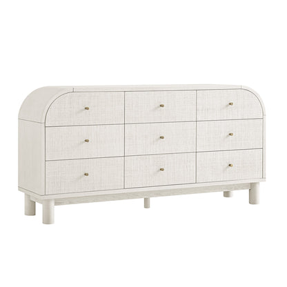 Maude 9 Drawer Chest, Washed White Ash with Raffia