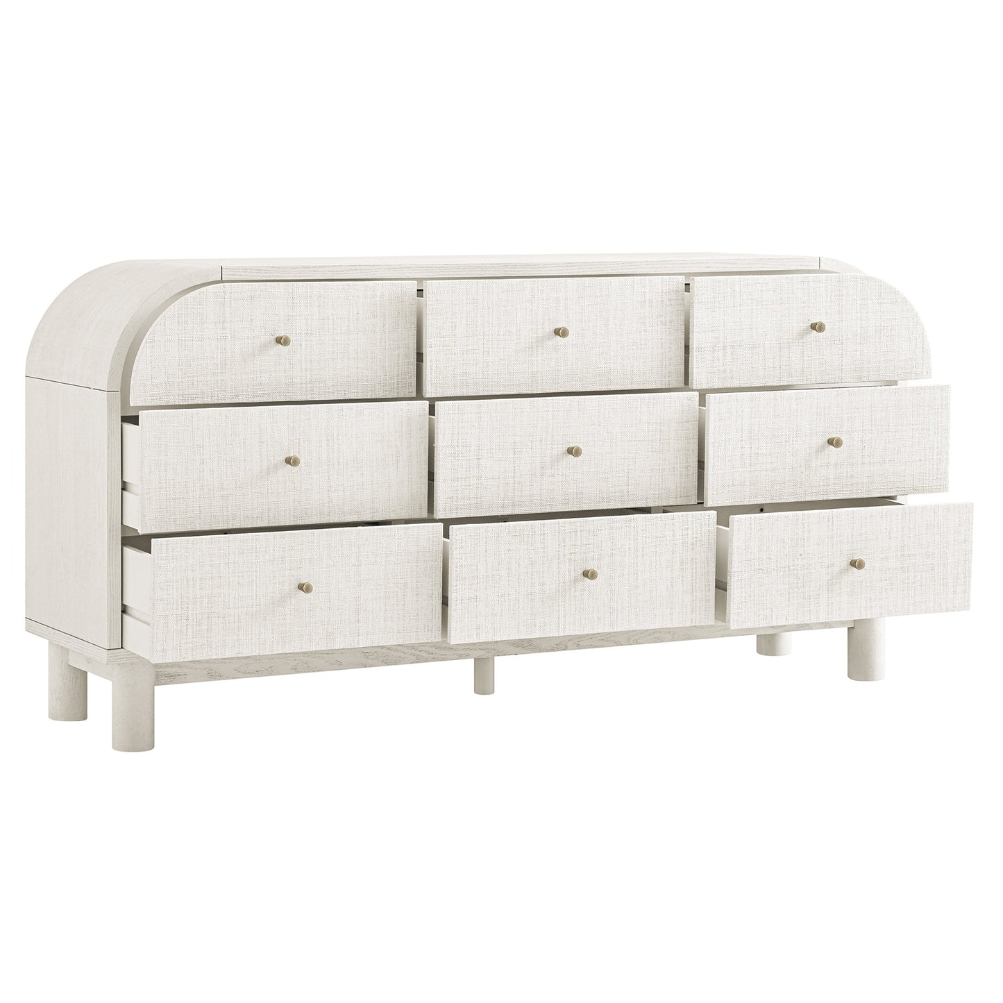 Maude 9 Drawer Chest, Washed White Ash with Raffia