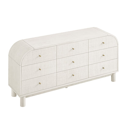 Maude 9 Drawer Chest, Washed White Ash with Raffia