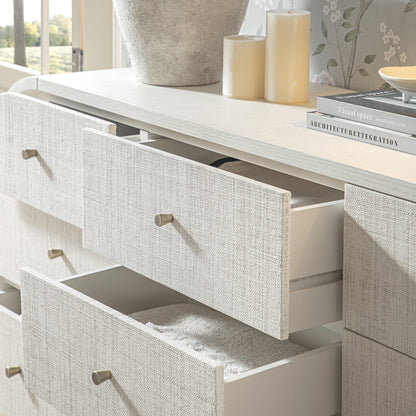 Maude 9 Drawer Chest, Washed White Ash with Raffia
