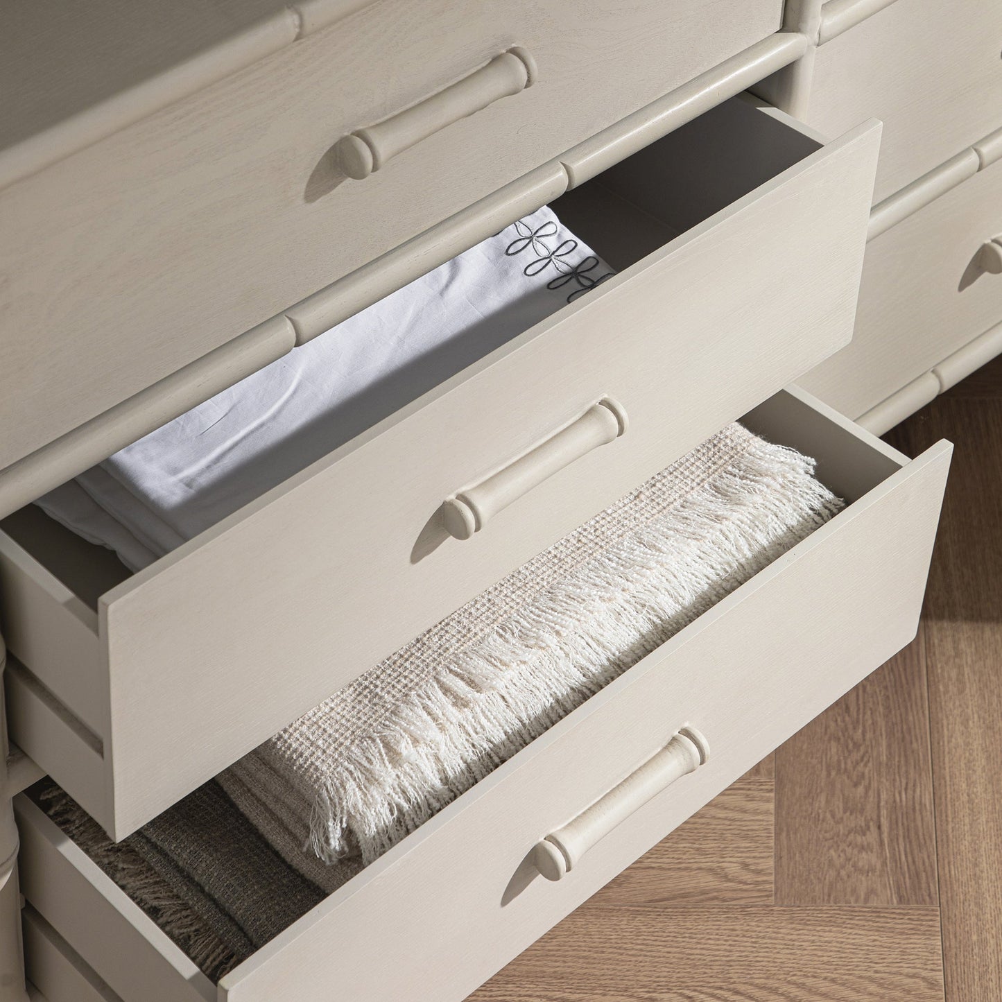 Elstowe Faux Bamboo 6-Drawer Chest, Shaded White