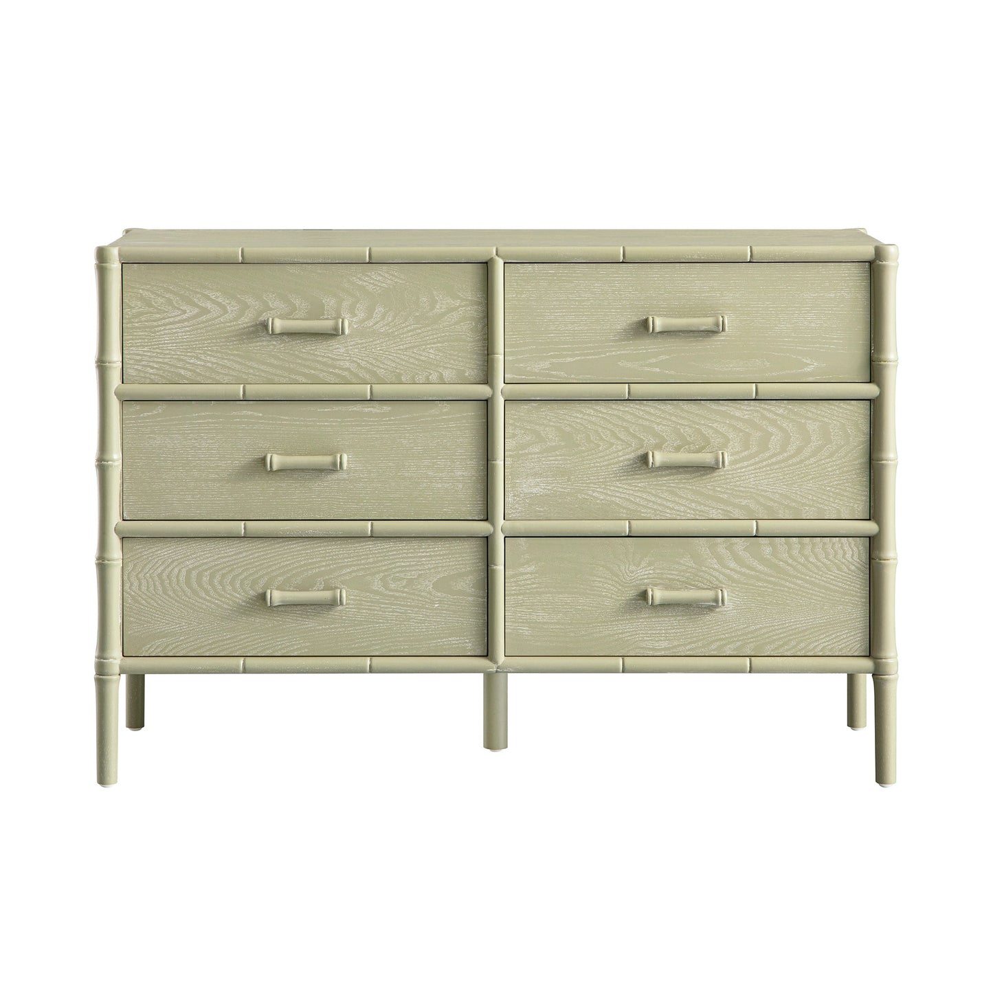 Elstowe Faux Bamboo 6-Drawer Chest, Sage Green