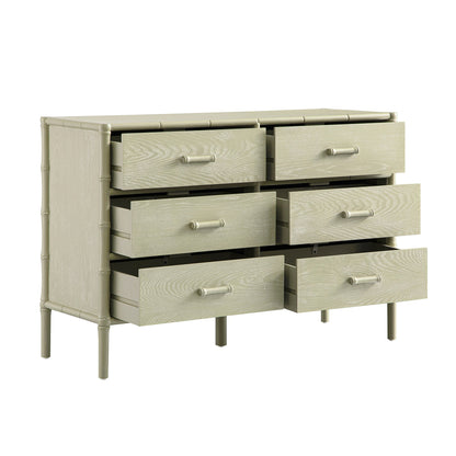 Elstowe Faux Bamboo 6-Drawer Chest, Sage Green