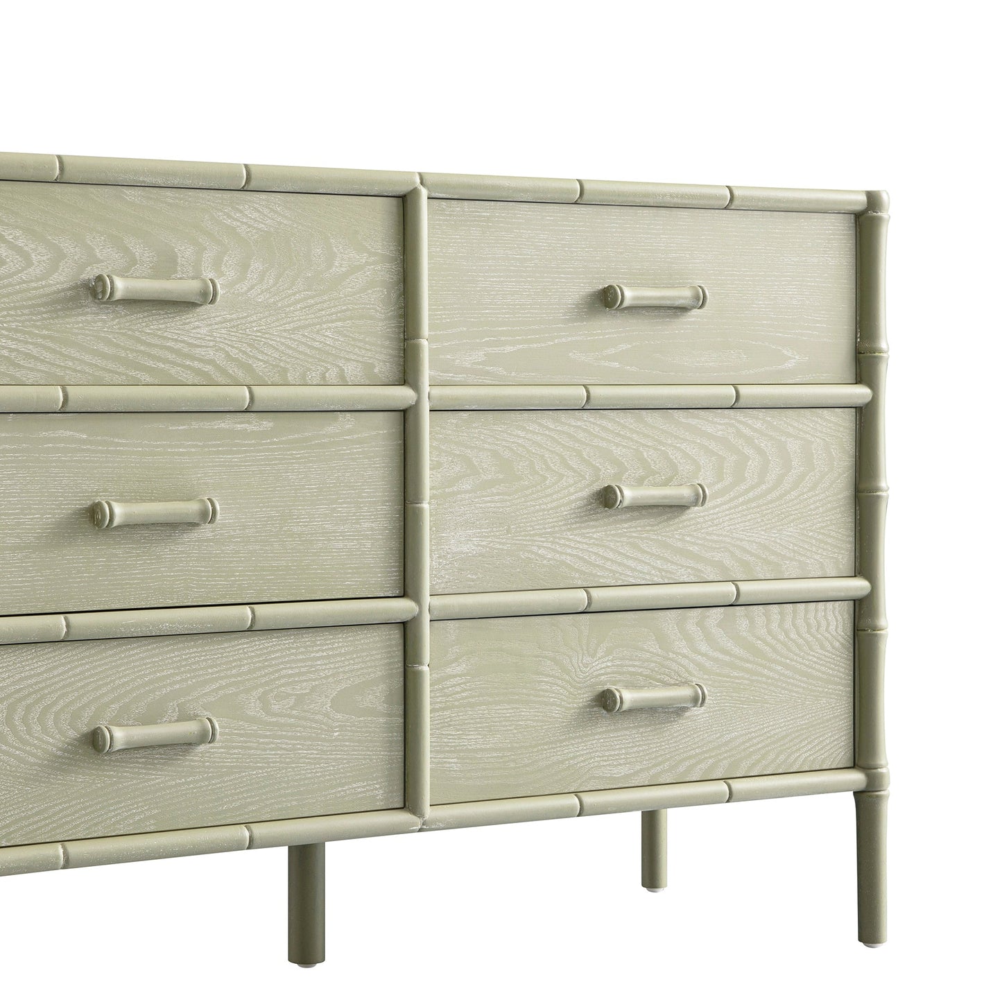 Elstowe Faux Bamboo 6-Drawer Chest, Sage Green