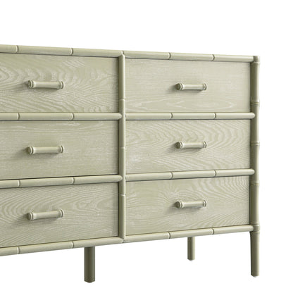 Elstowe Faux Bamboo 6-Drawer Chest, Sage Green