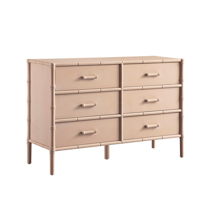 Elstowe Faux Bamboo 6-Drawer Chest, Nude Pink