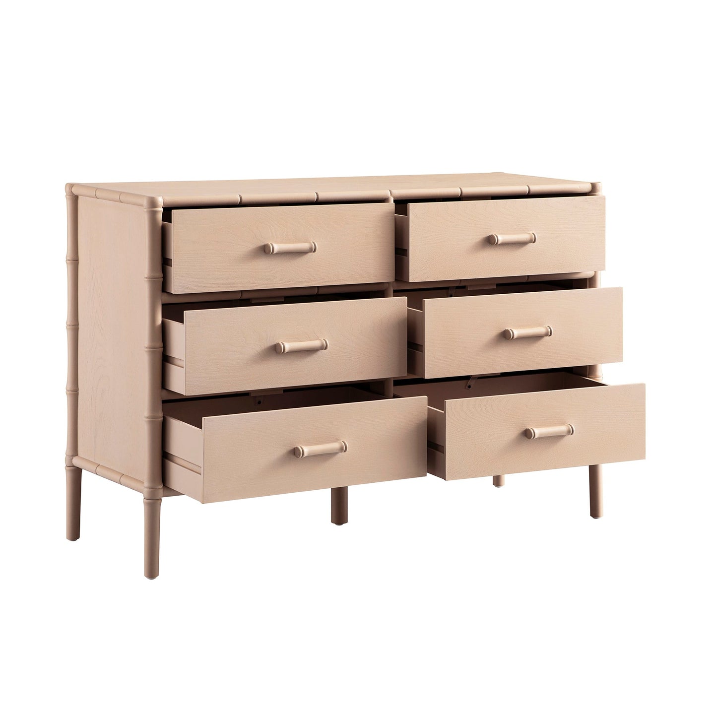 Elstowe Faux Bamboo 6-Drawer Chest, Nude Pink