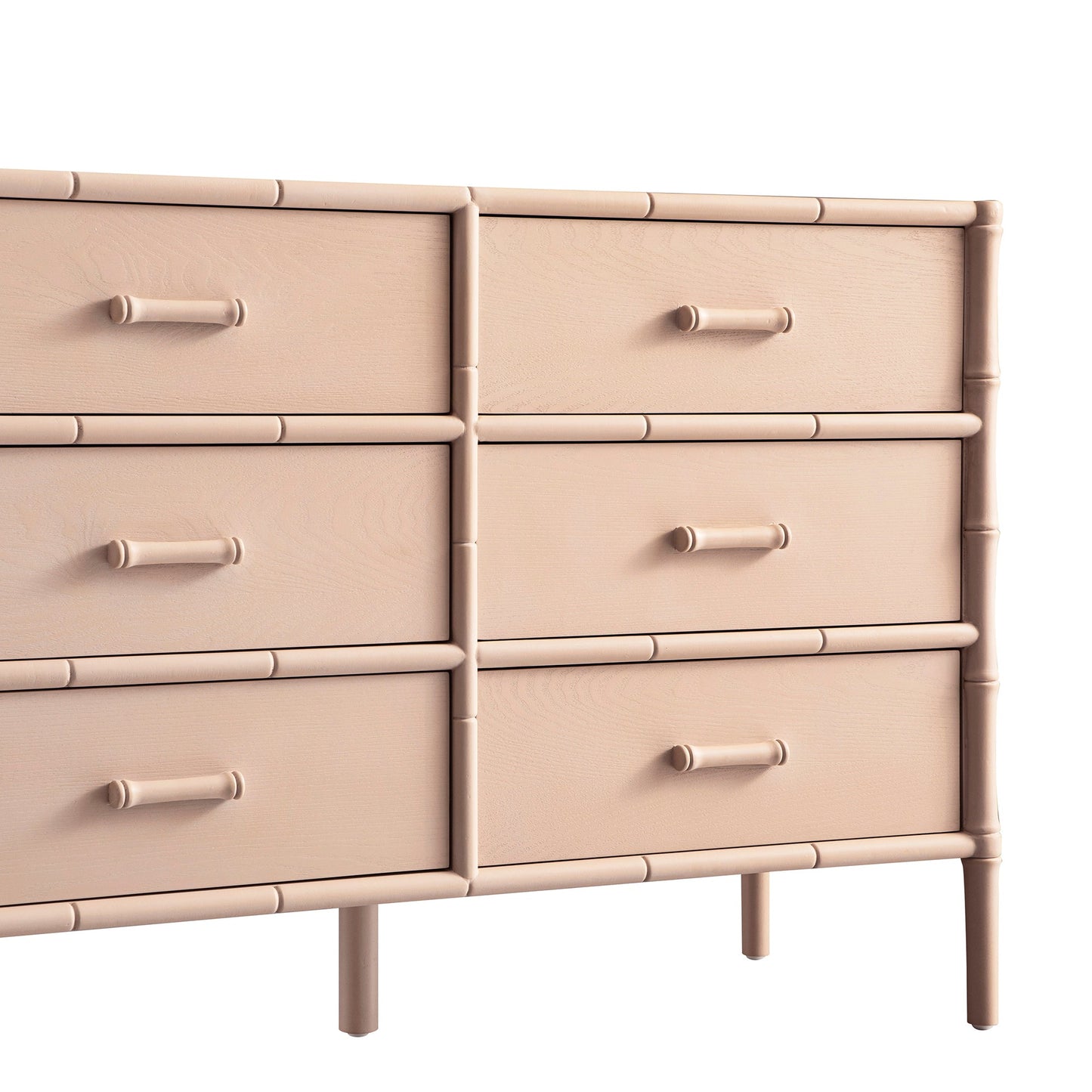 Elstowe Faux Bamboo 6-Drawer Chest, Nude Pink