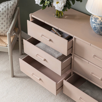 Elstowe Faux Bamboo 6-Drawer Chest, Nude Pink
