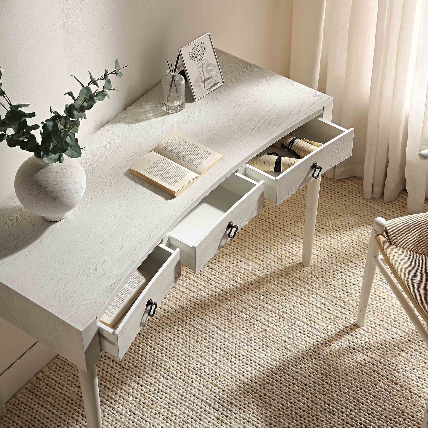 Thalia Concave Dressing Table, Washed White