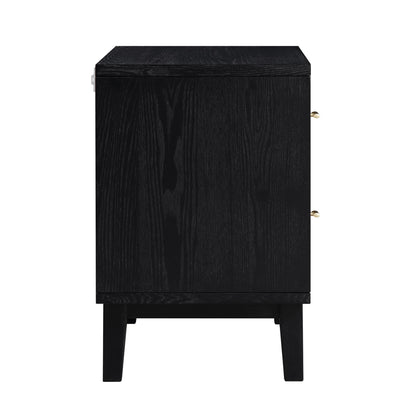 Bianca Chip Carved Bedside Table, Antique Bronze & Black