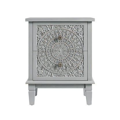 Chantilly Mid Grey Carved 2 Drawer Bedside Table