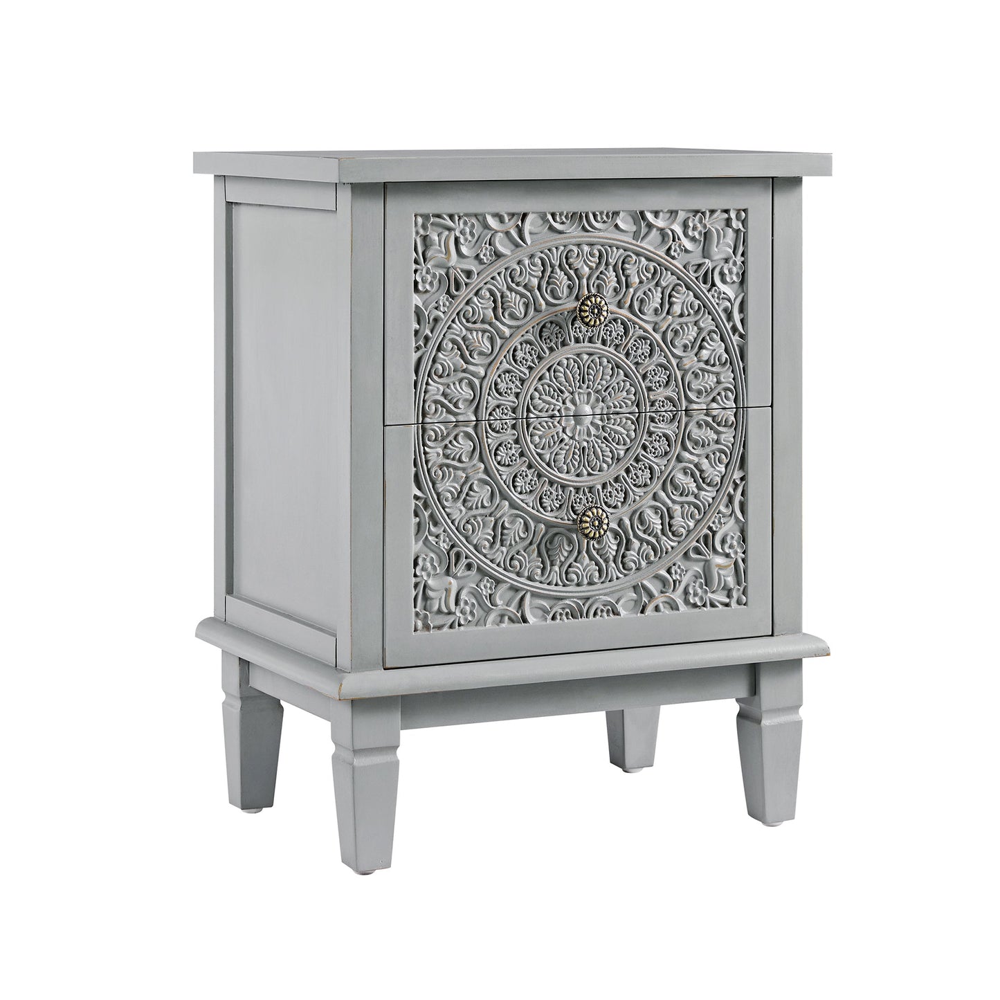 Chantilly Mid Grey Carved 2 Drawer Bedside Table