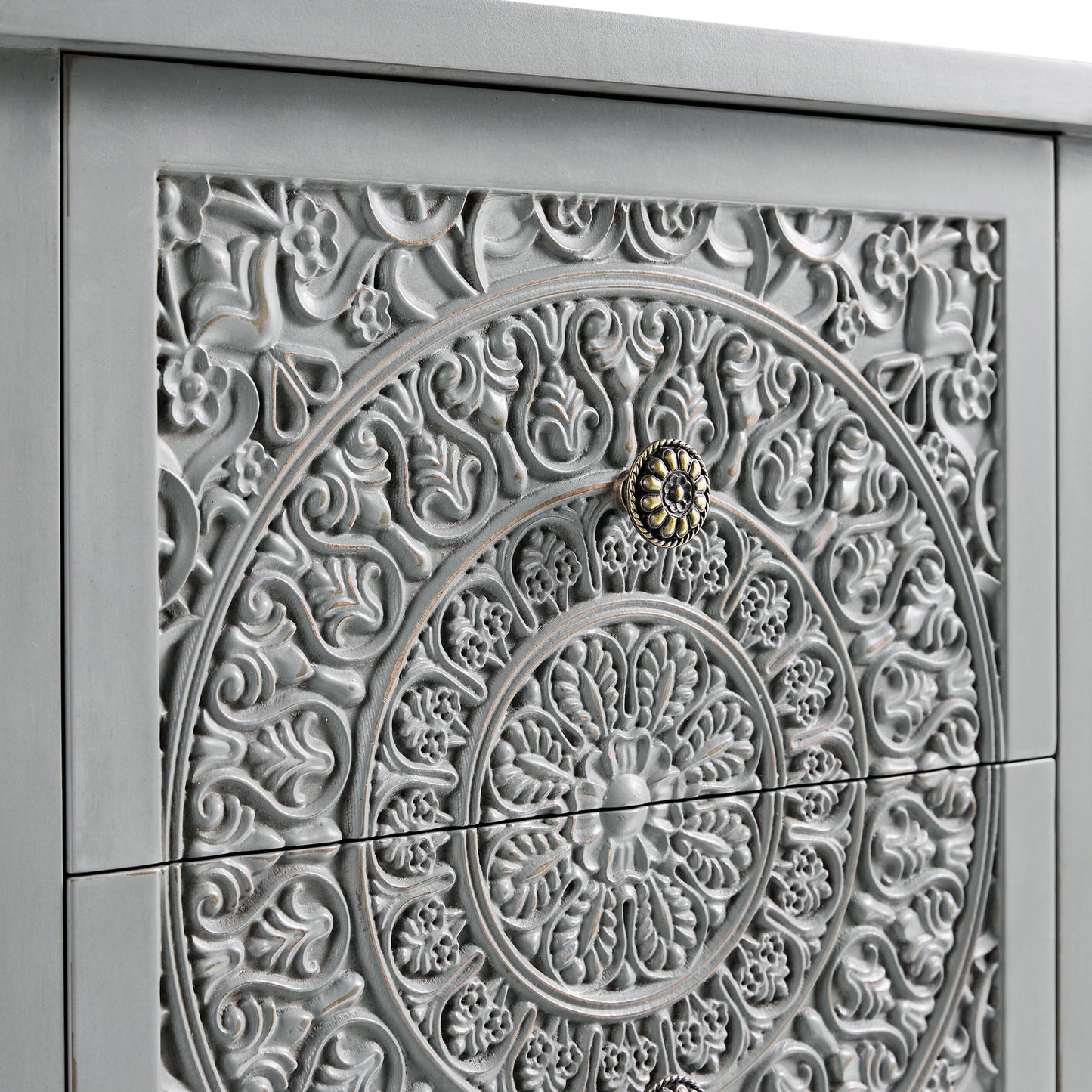 Chantilly Mid Grey Carved 2 Drawer Bedside Table