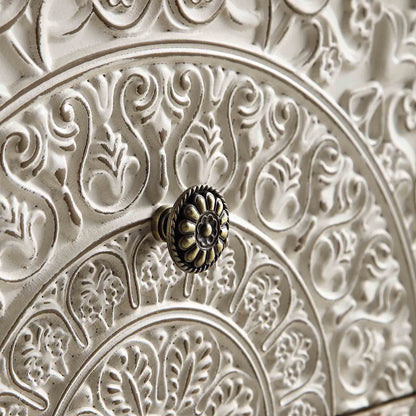 Chantilly Whitewashed Carved 2 Drawer Bedside Table