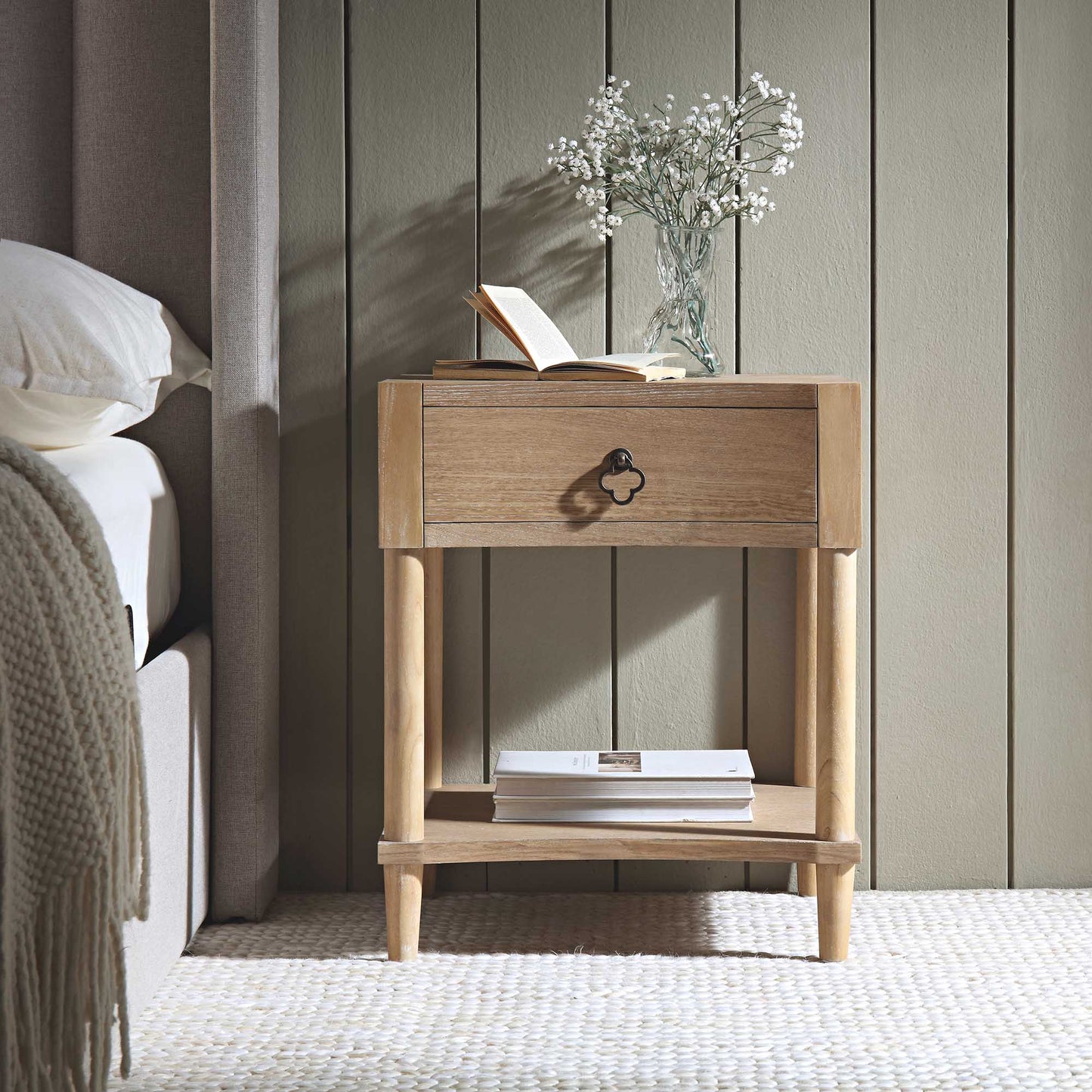 Thalia Concave 1 Drawer Bedside Table, Natural