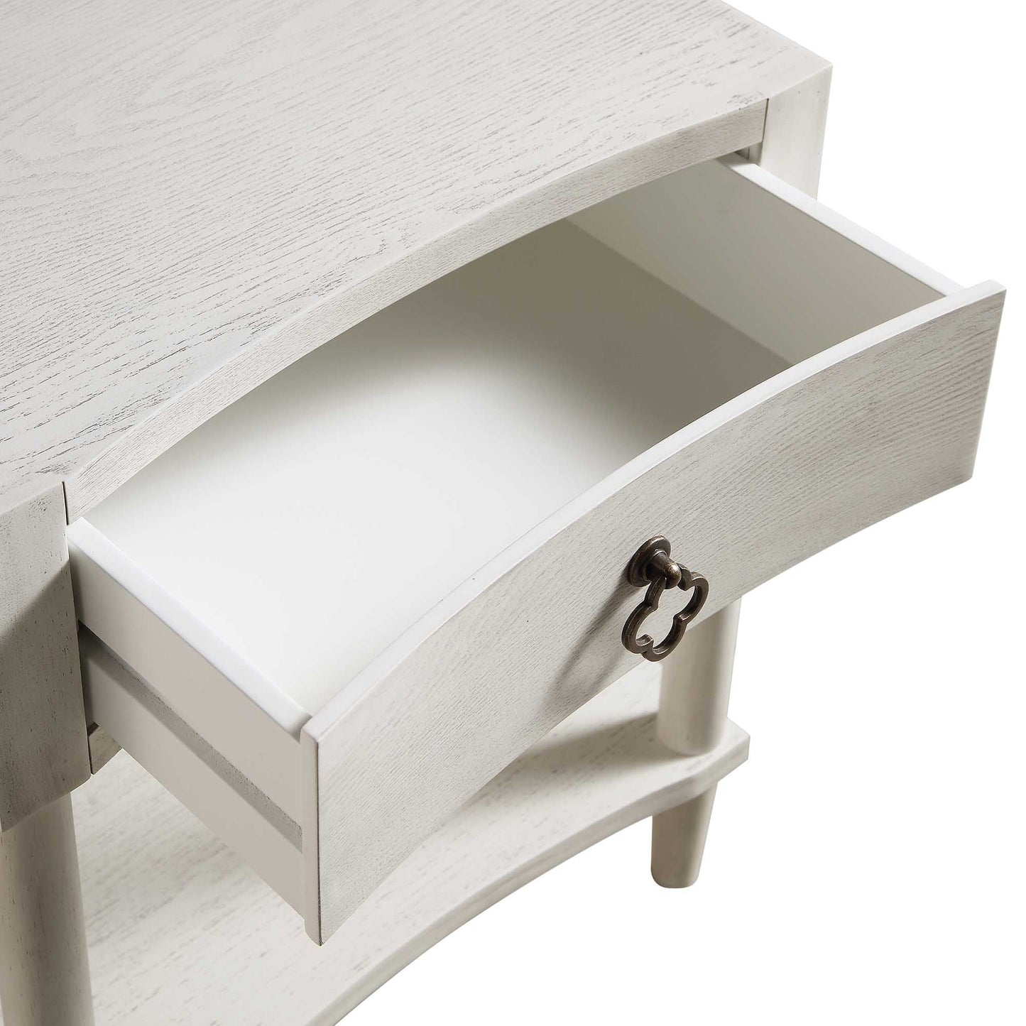 Thalia Concave 1 Drawer Bedside Table, Washed White