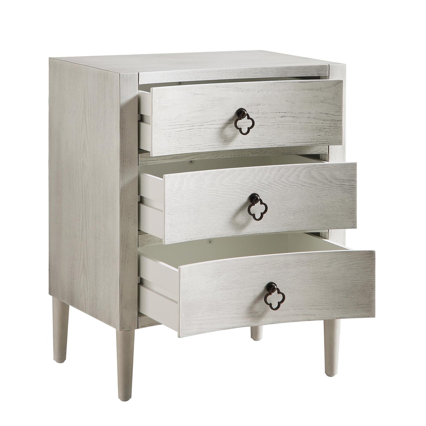 Thalia Concave 3 Drawer Bedside Table, Washed White