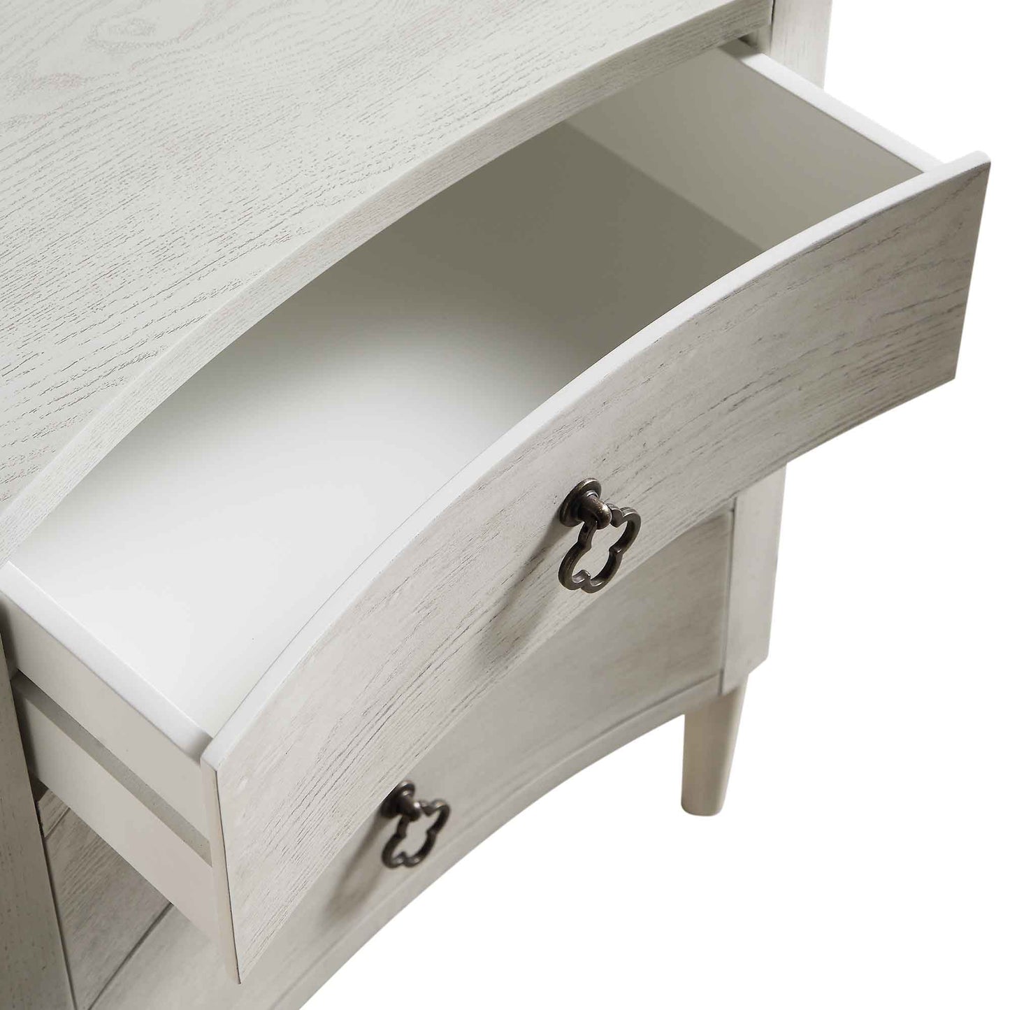 Thalia Concave 3 Drawer Bedside Table, Washed White