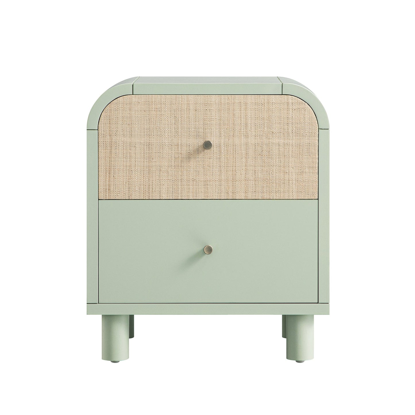 Maude 2 Drawer Bedside Table, Muted Pistachio Ash with Raffia
