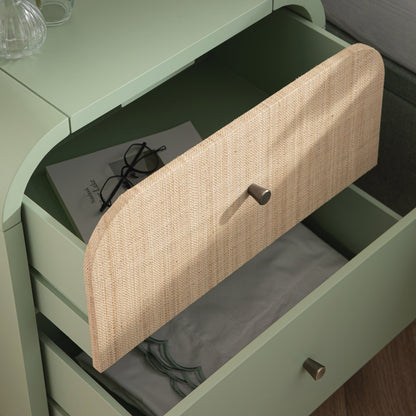 Maude 2 Drawer Bedside Table, Muted Pistachio Ash with Raffia