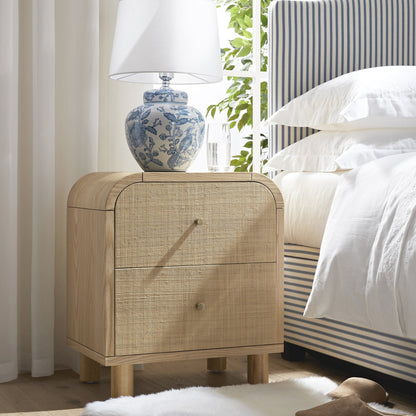 Maude 2 Drawer Bedside Table, Natural Ash with Raffia