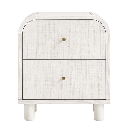 Maude 2 Drawer Bedside Table, Washed White Ash with Raffia