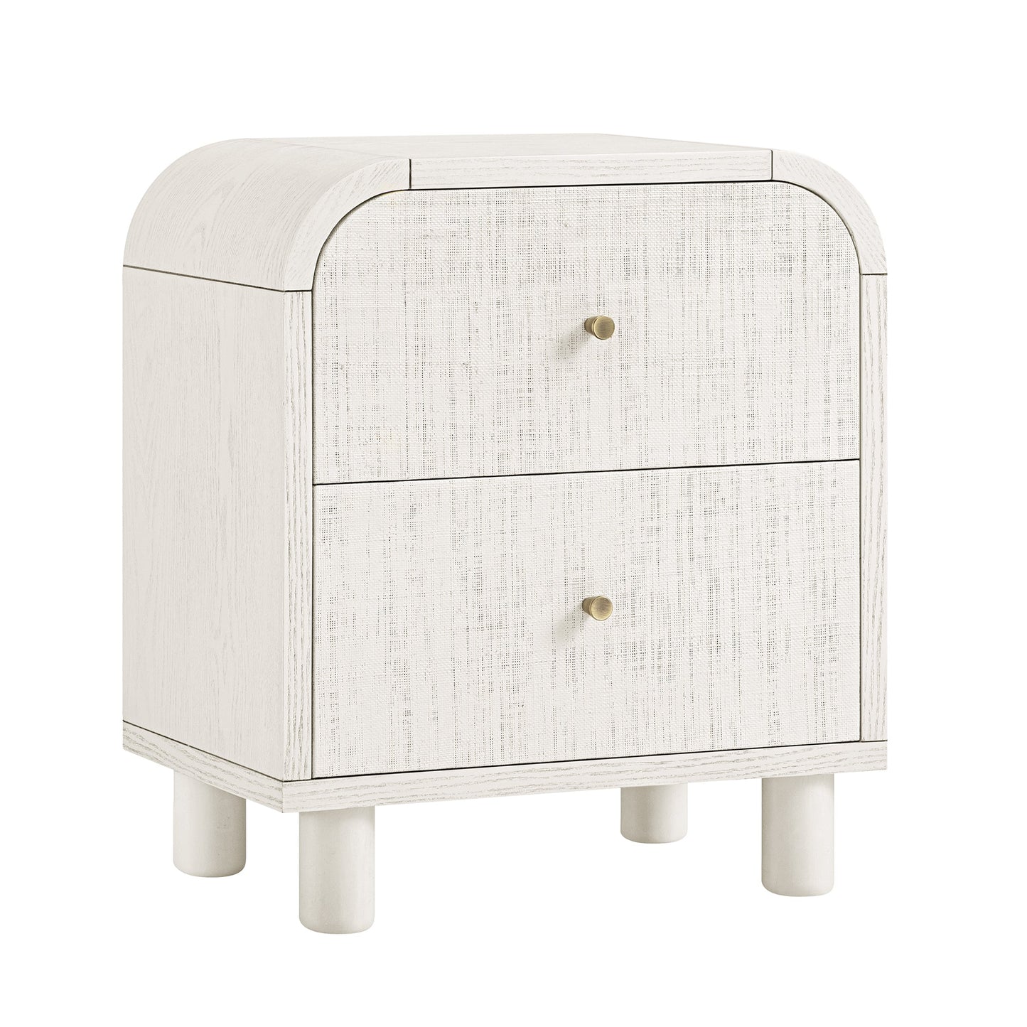 Maude 2 Drawer Bedside Table, Washed White Ash with Raffia