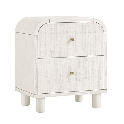 Maude 2 Drawer Bedside Table, Washed White Ash with Raffia