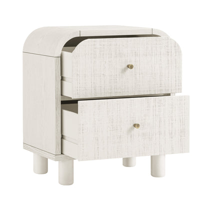 Maude 2 Drawer Bedside Table, Washed White Ash with Raffia