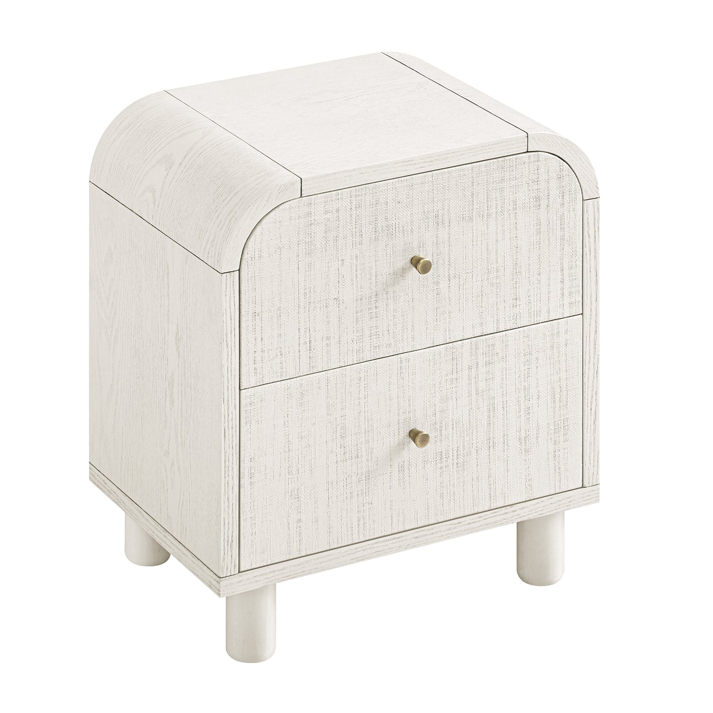 Maude 2 Drawer Bedside Table, Washed White Ash with Raffia