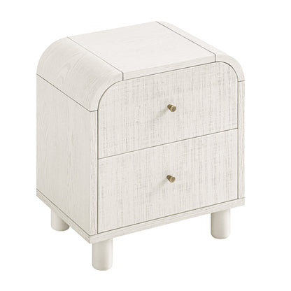 Maude 2 Drawer Bedside Table, Washed White Ash with Raffia