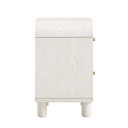 Maude 2 Drawer Bedside Table, Washed White Ash with Raffia