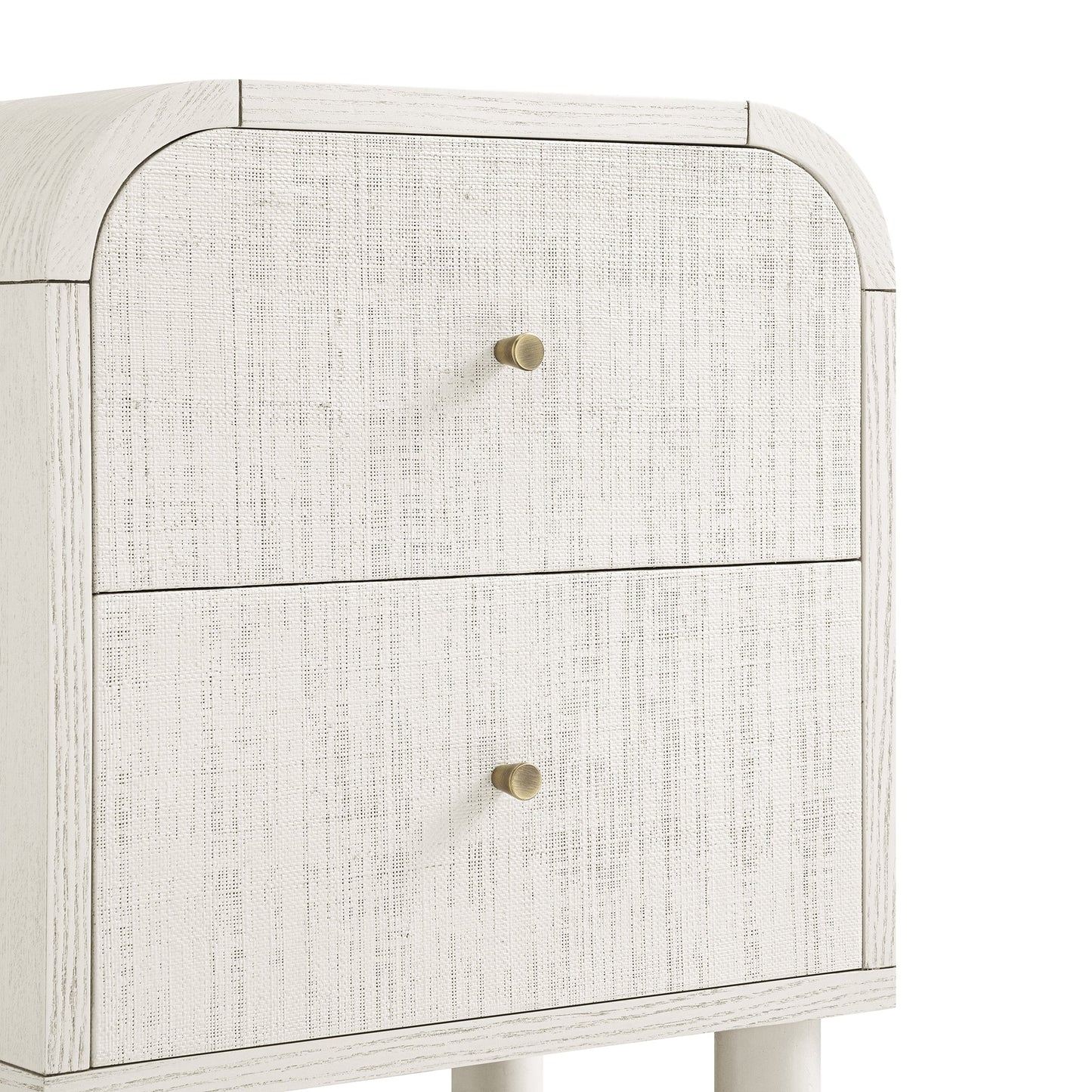 Maude 2 Drawer Bedside Table, Washed White Ash with Raffia