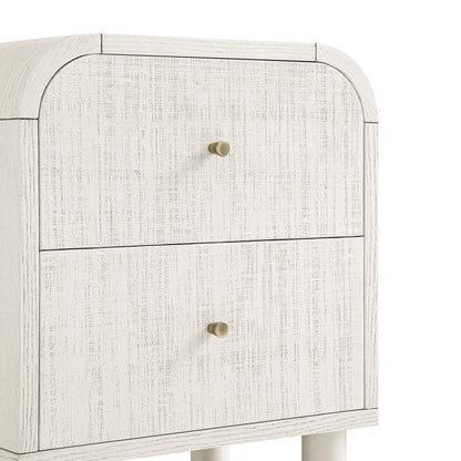 Maude 2 Drawer Bedside Table, Washed White Ash with Raffia
