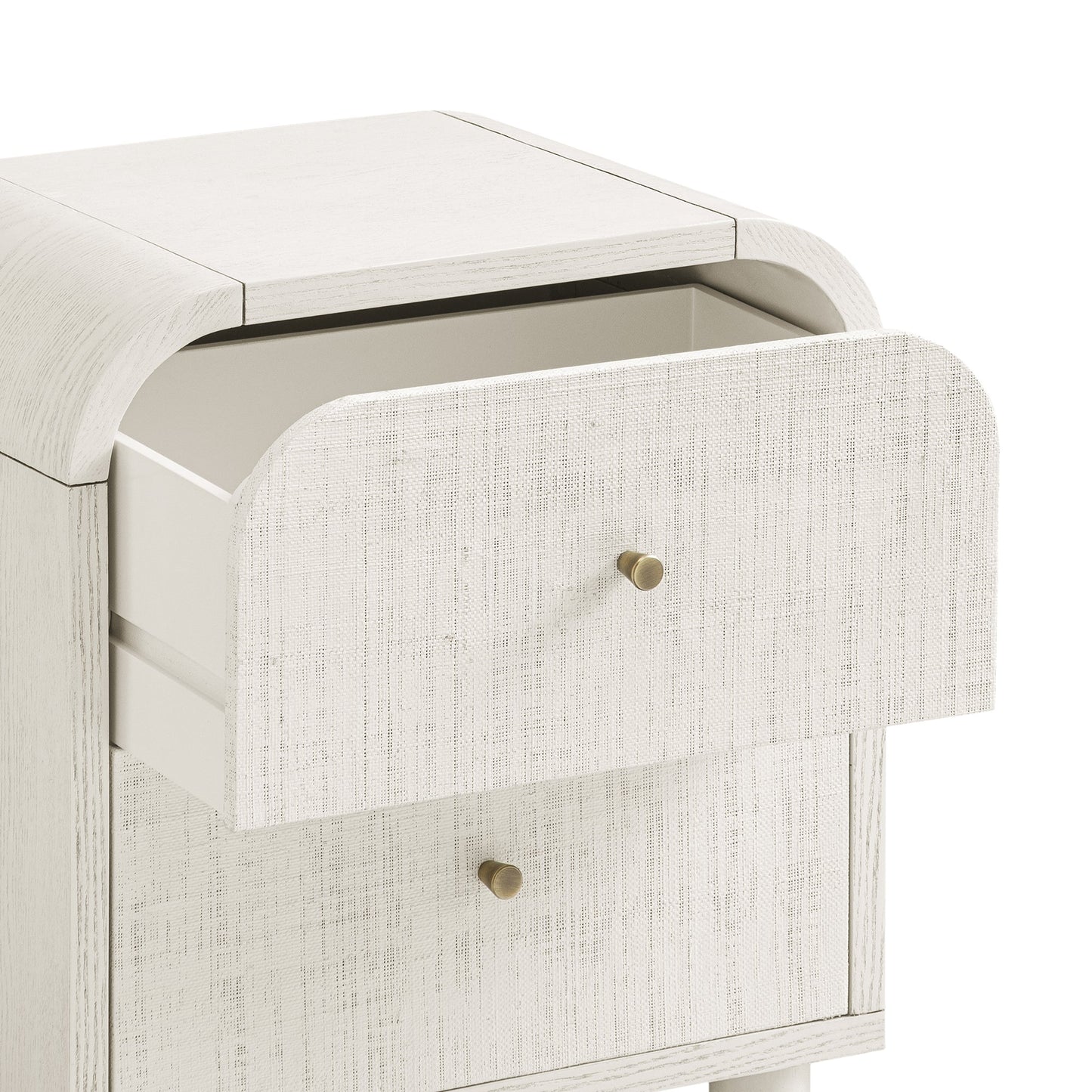 Maude 2 Drawer Bedside Table, Washed White Ash with Raffia