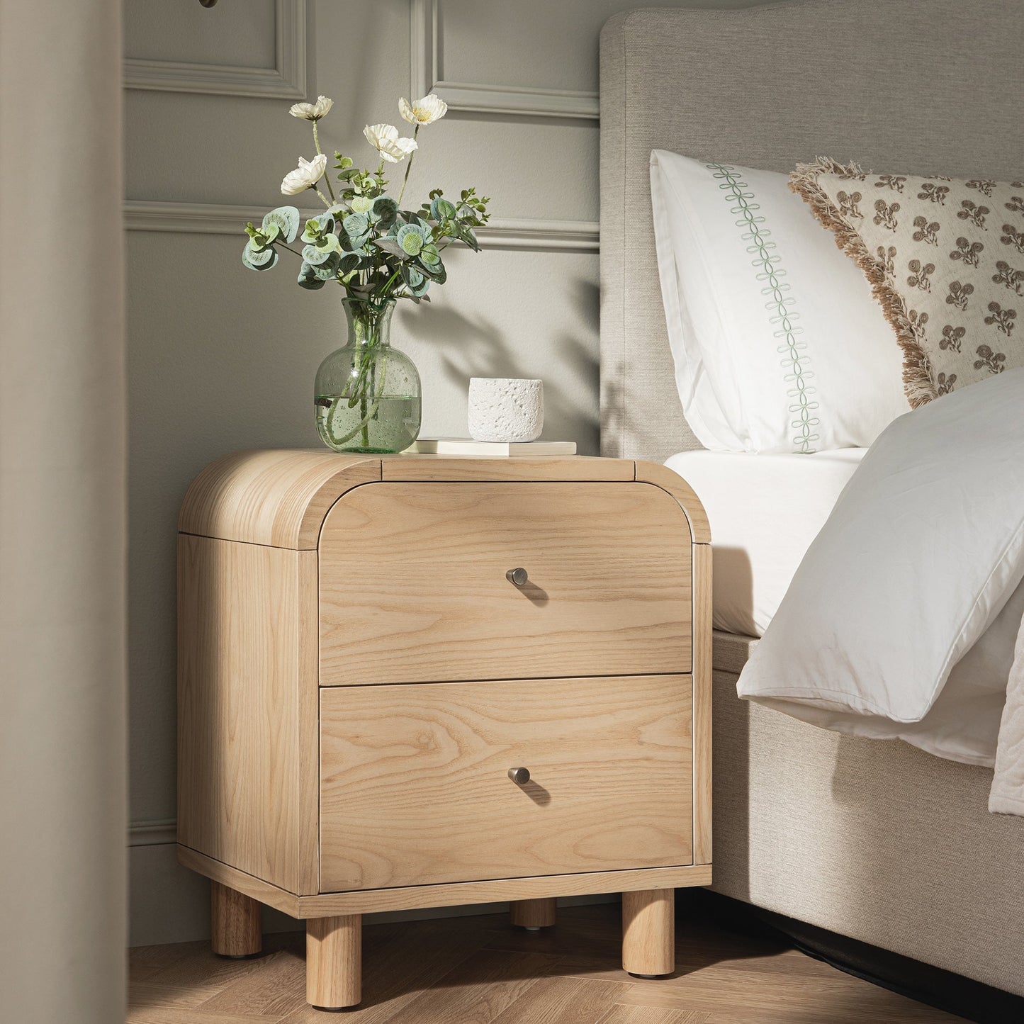 Maude 2 Drawer Bedside Table, Natural Ash