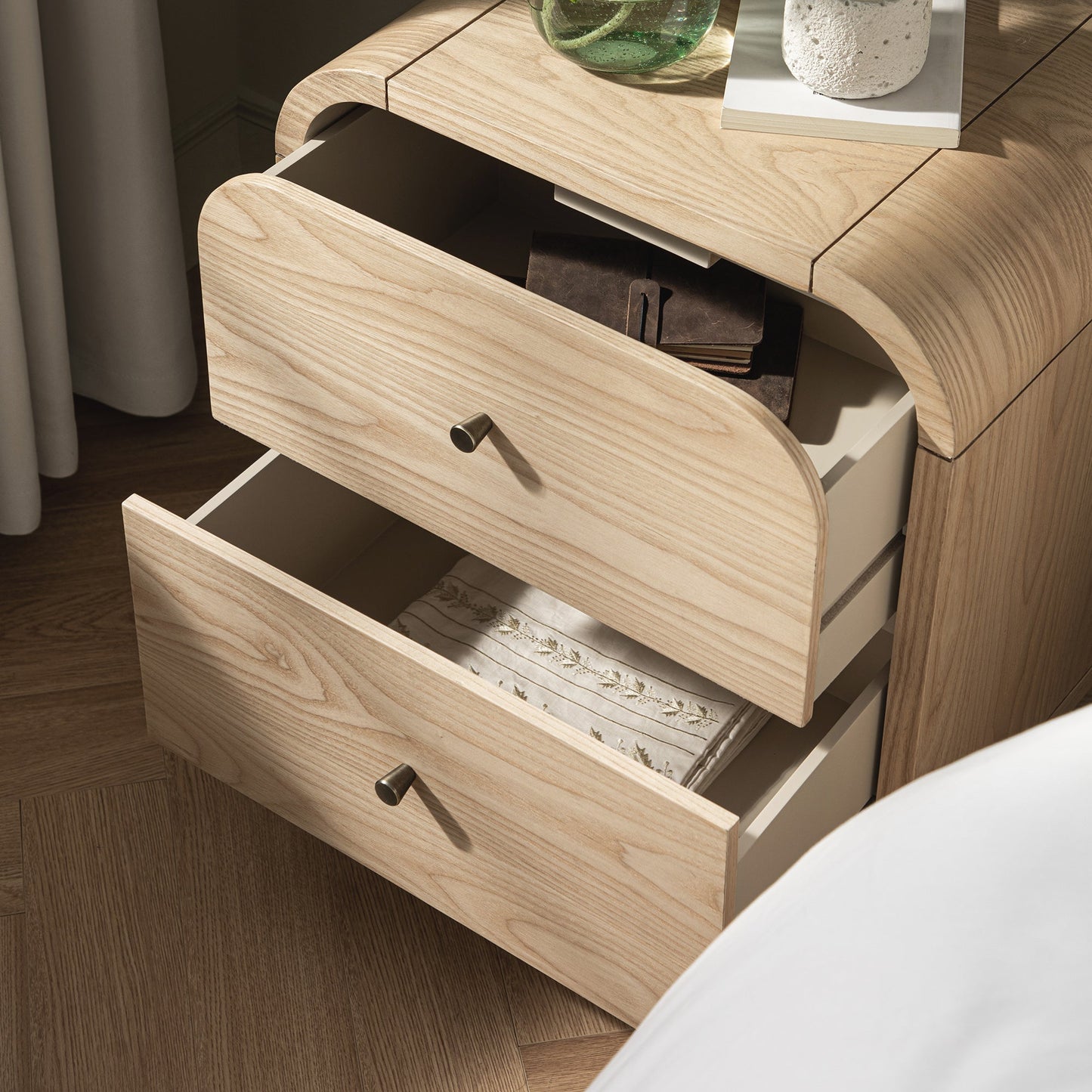Maude 2 Drawer Bedside Table, Natural Ash