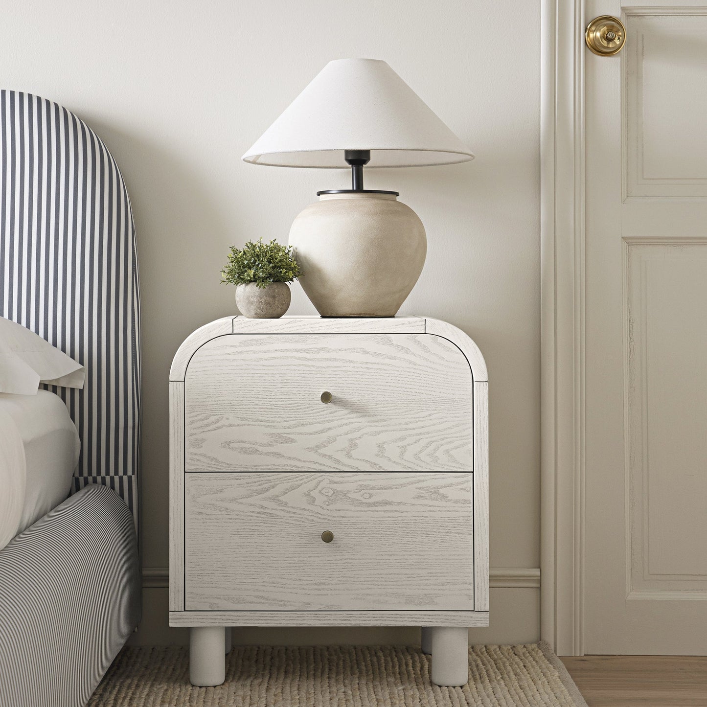 Maude 2 Drawer Bedside Table, Washed White Ash