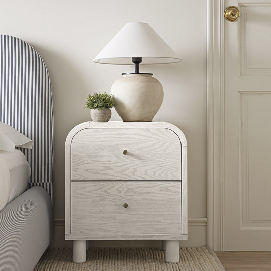 Maude 2 Drawer Bedside Table, Washed White Ash