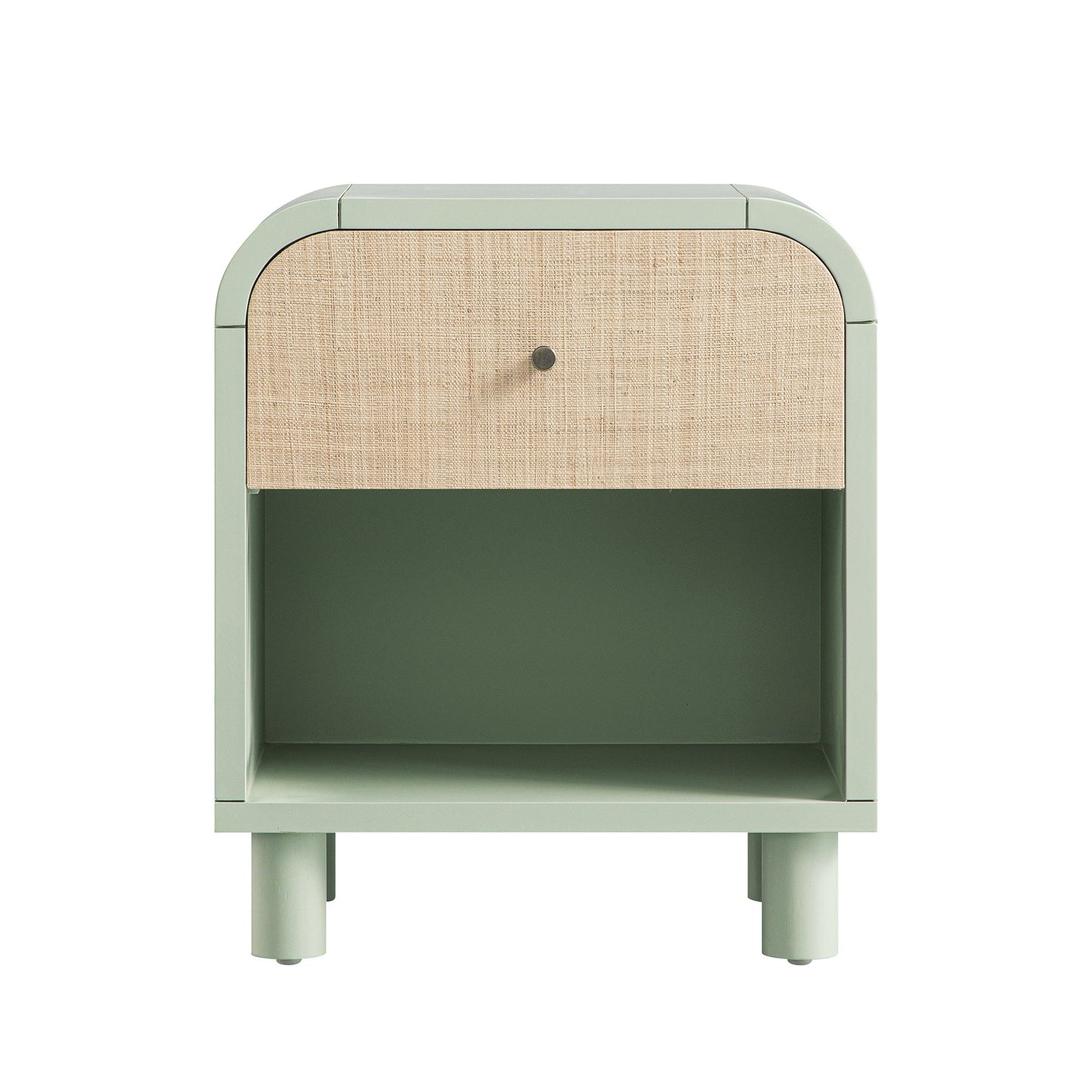 Maude 1 Drawer Bedside Table, Muted Pistachio Ash with Raffia