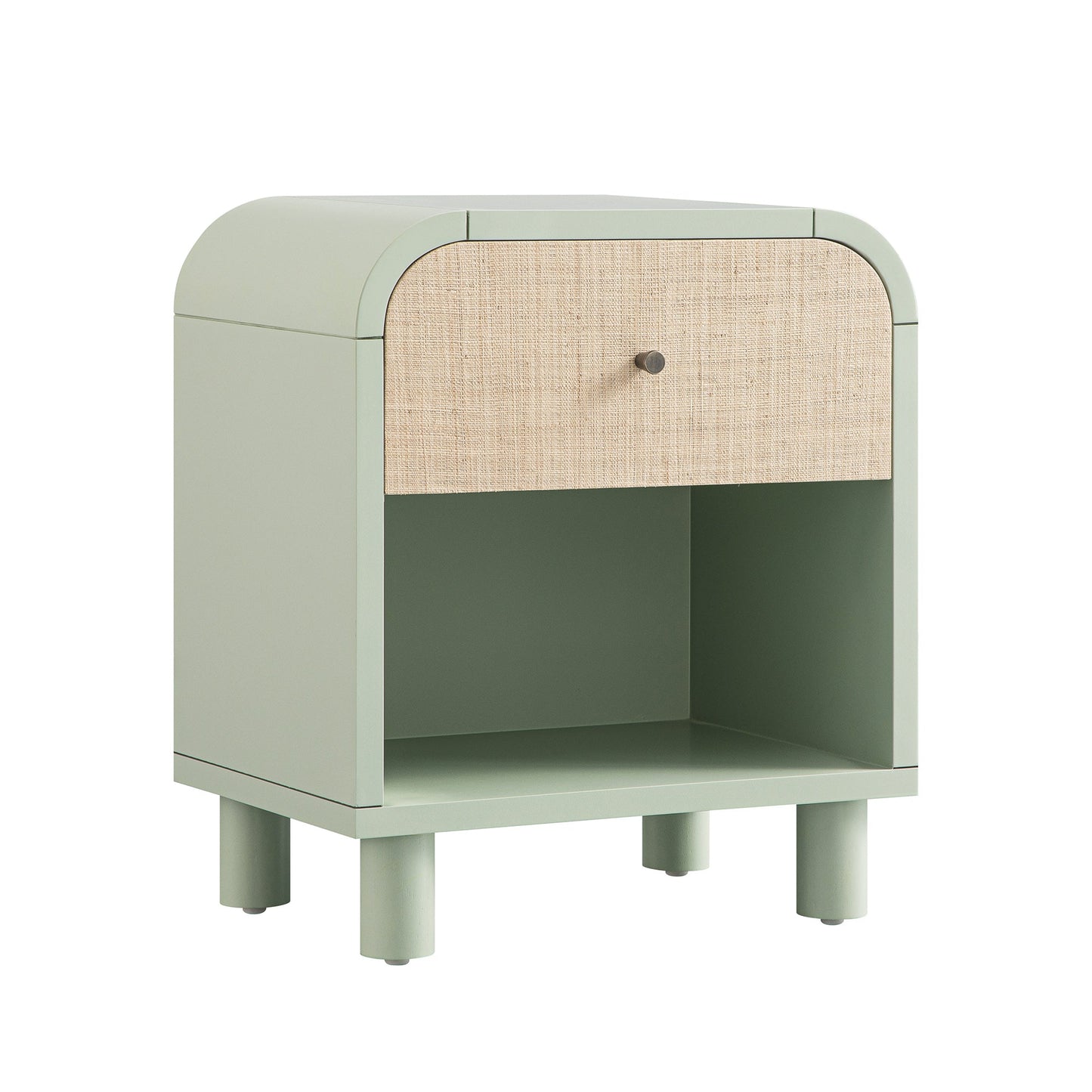 Maude 1 Drawer Bedside Table, Muted Pistachio Ash with Raffia