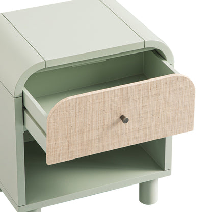 Maude 1 Drawer Bedside Table, Muted Pistachio Ash with Raffia