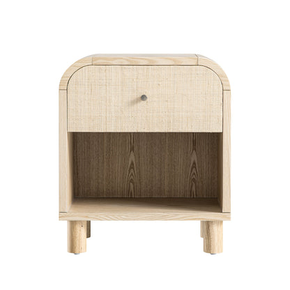 Maude 1 Drawer Bedside Table, Natural Ash with Raffia