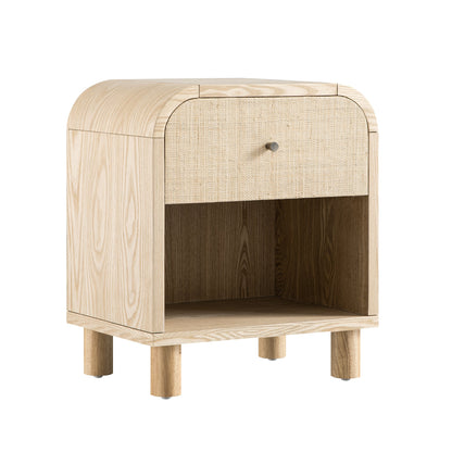 Maude 1 Drawer Bedside Table, Natural Ash with Raffia