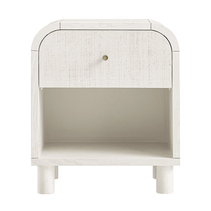 Maude 1 Drawer Bedside Table, Washed White Ash with Raffia