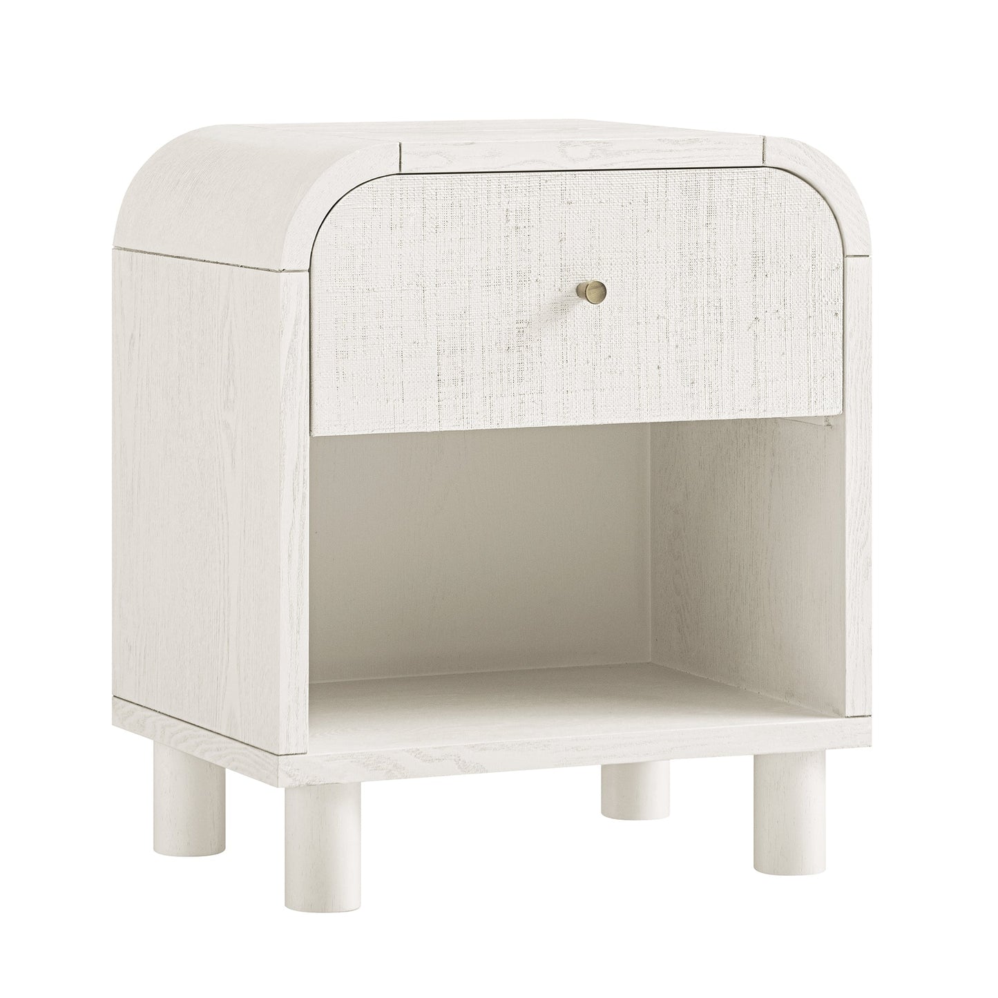 Maude 1 Drawer Bedside Table, Washed White Ash with Raffia