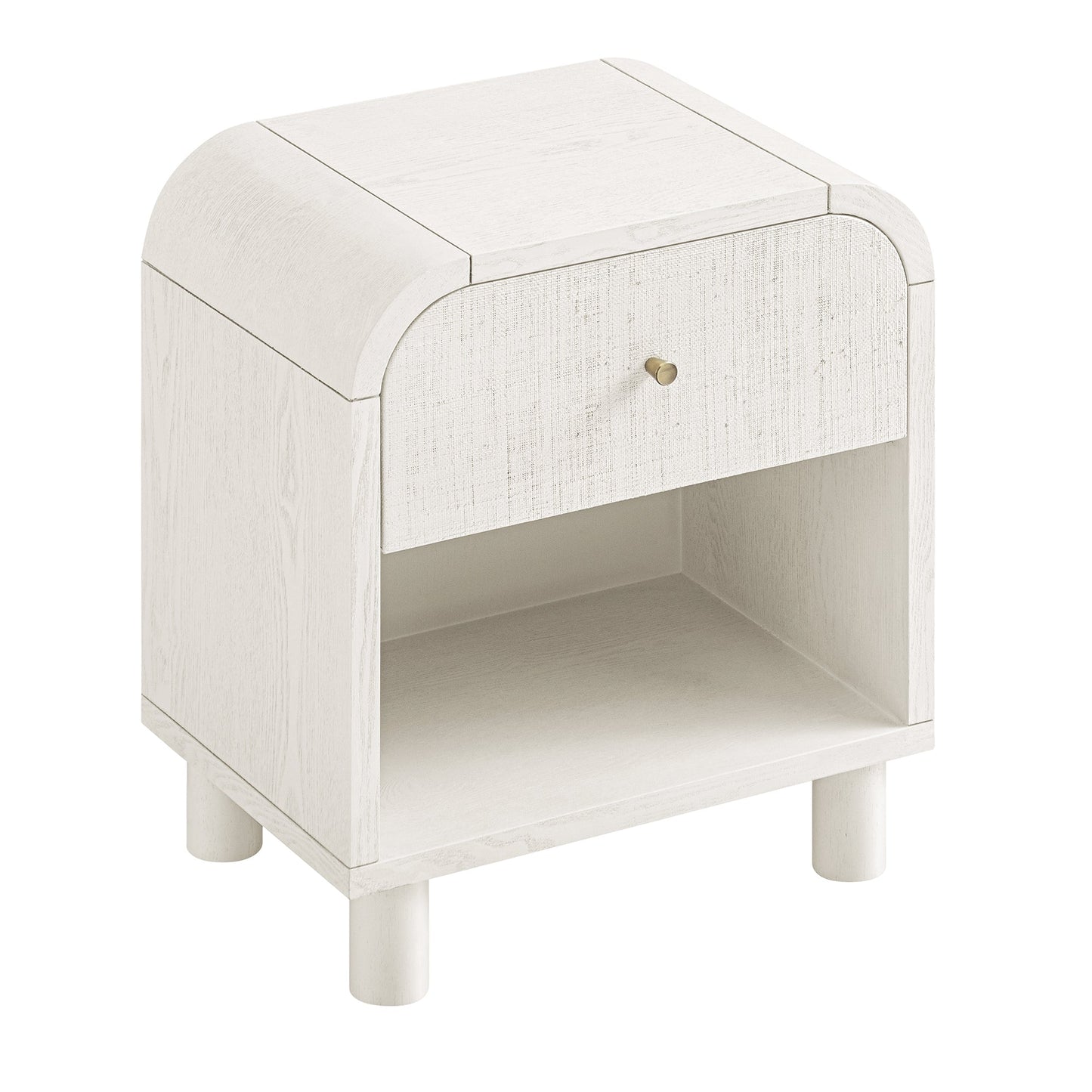 Maude 1 Drawer Bedside Table, Washed White Ash with Raffia